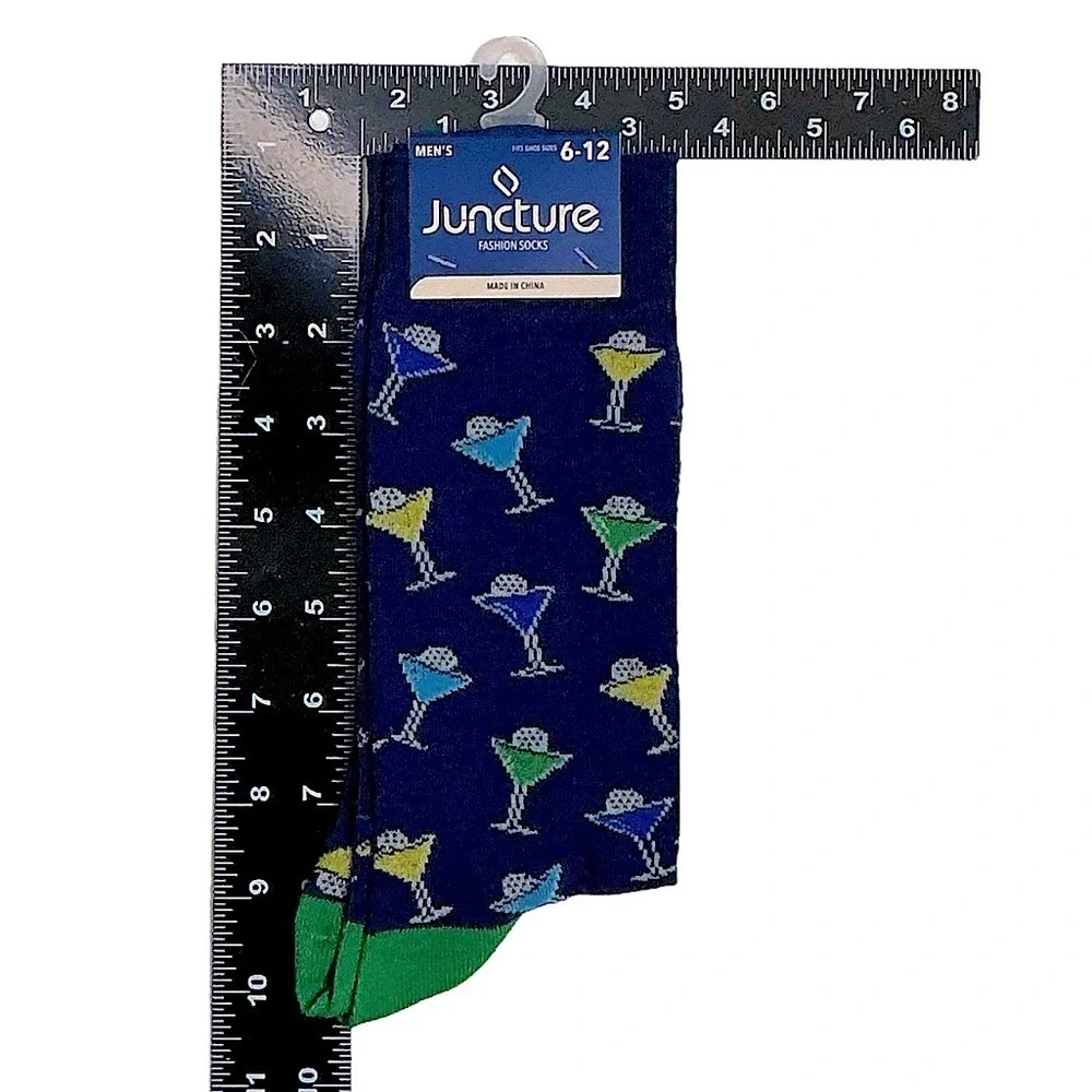 Martini Cocktail Socks Fun Novelty Print One Size Unisex Men 6-12 Blue Green